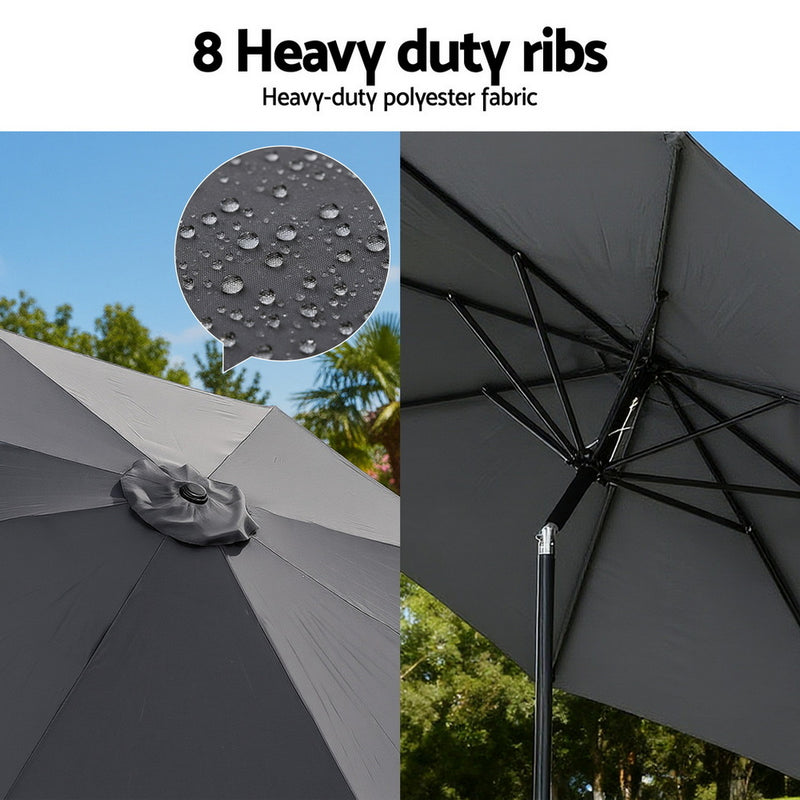 Outdoor Umbrella 2.9m Market Umbrella with String Light Tilt Charcoal Shade-7