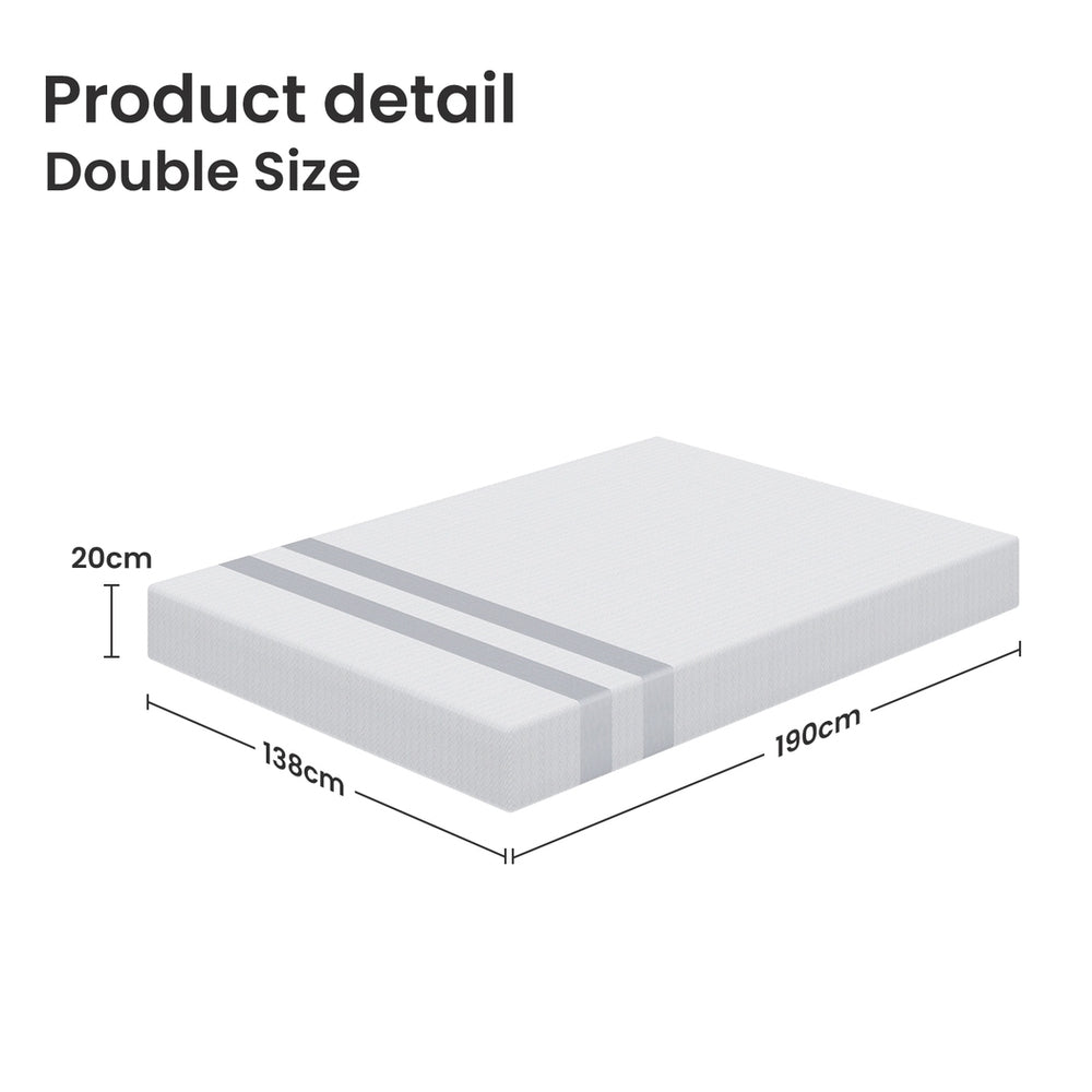 Double Memory Foam Mattress 20cm Cooling Gel Foam Mattress in a Box Medium Soft Feel with size dimensions 138x190cm and thickness 20cm