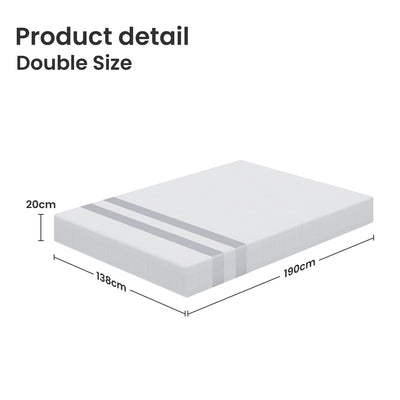 Double Memory Foam Mattress 20cm Cooling Gel Foam Mattress in a Box Medium Soft Feel with size dimensions 138x190cm and thickness 20cm