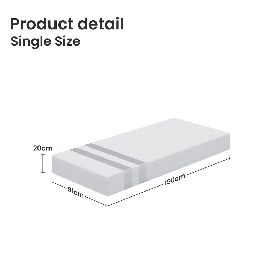 Single Memory Foam Mattress 20cm Cooling Gel Foam Mattress in a Box Medium Soft Feel