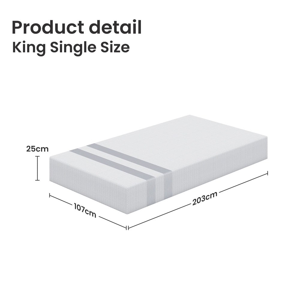 King Single Memory Foam Mattress 25cm Cooling Gel Foam Mattress in a Box Medium Feel
