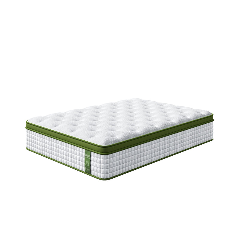 Pure Comfort Hybrid Euro Top Mattress 34cm Thick - Double with quilted white and green edges, medium firm support