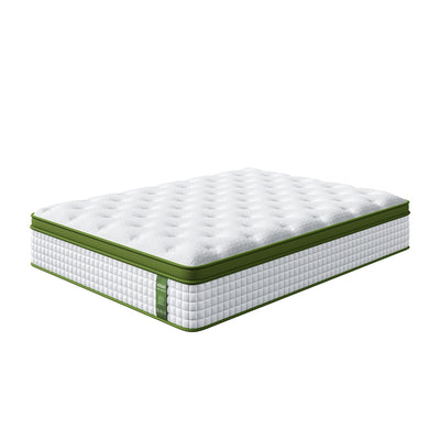 Pure Comfort Hybrid Euro Top Mattress 34cm Thick - Queen with quilted top and green edge detailing on white background
