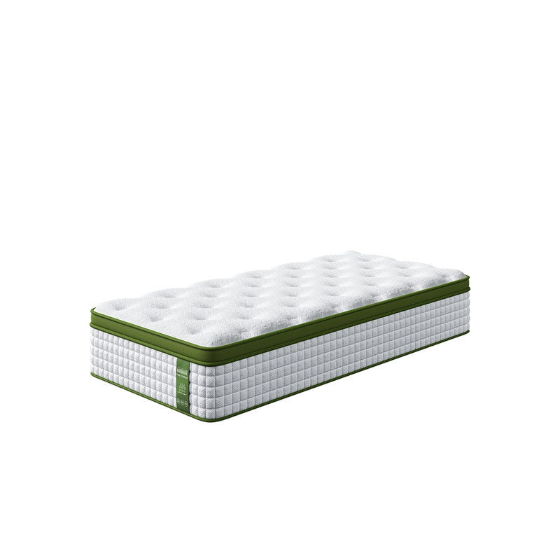 Pure Comfort Hybrid Euro Top Mattress 34cm Thick - Single with quilted top and green trim, designed for medium firm support