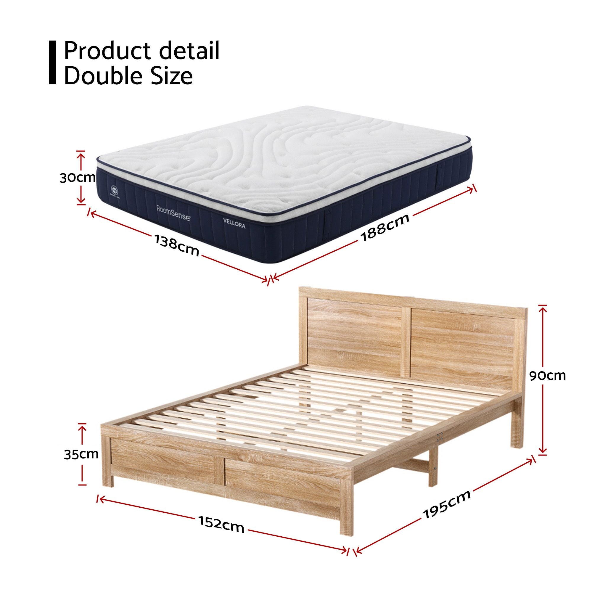 Double 30cm Medium Firm Latex Mattress and Pine Bed Frame Bundle