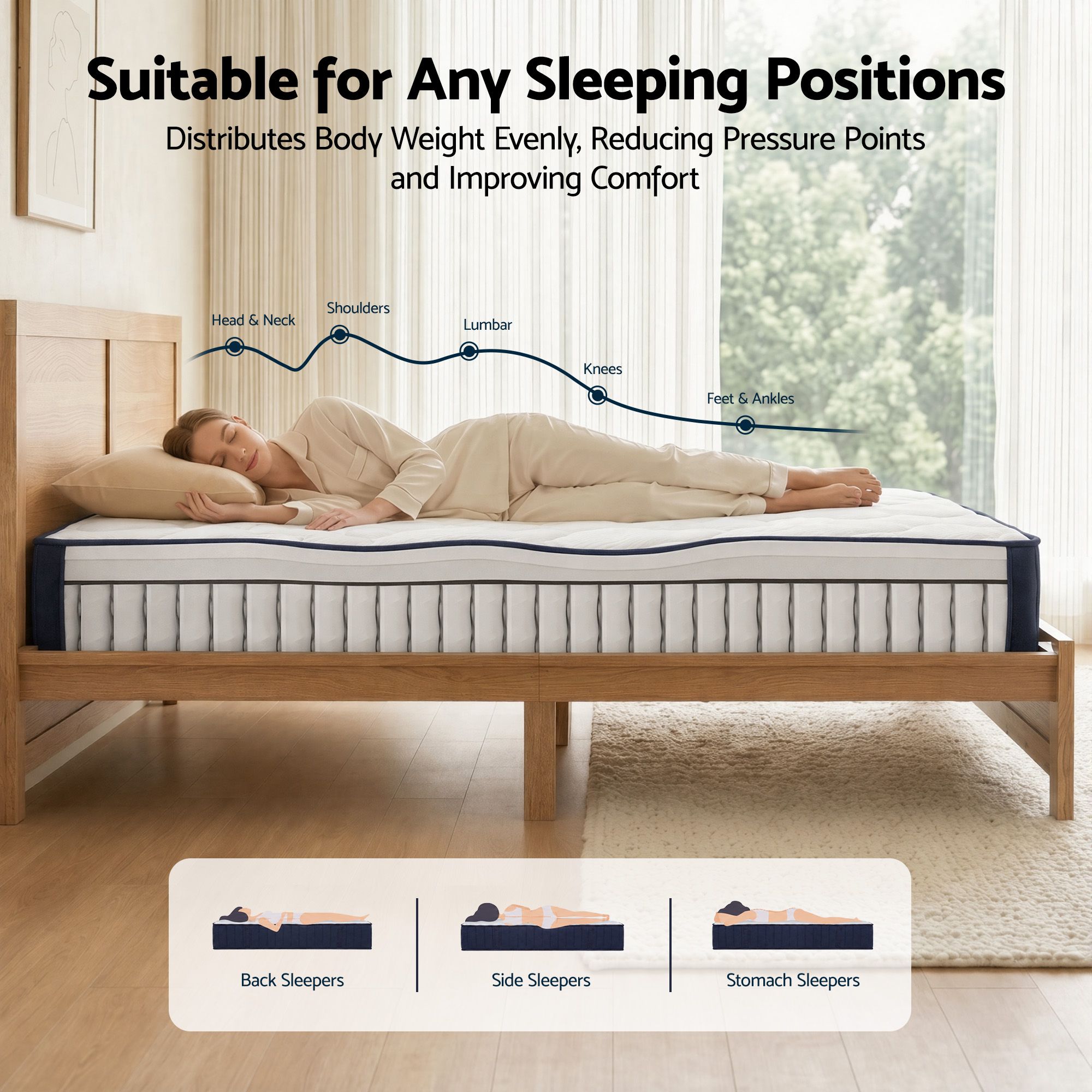 Double 26cm Firm Orthopedic Mattress and Oatmeal Wooden Bed Frame Bundle