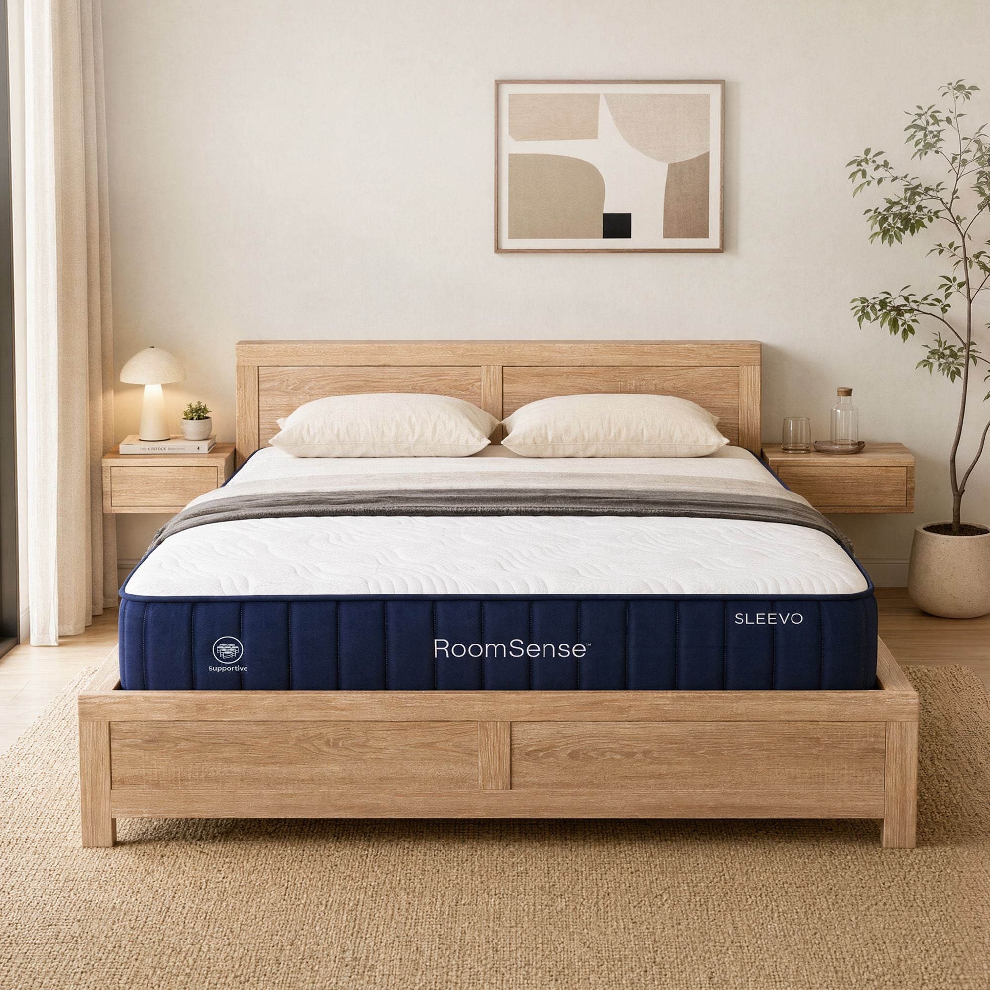Double 26cm Firm Orthopedic Mattress and Oatmeal Wooden Bed Frame Bundle