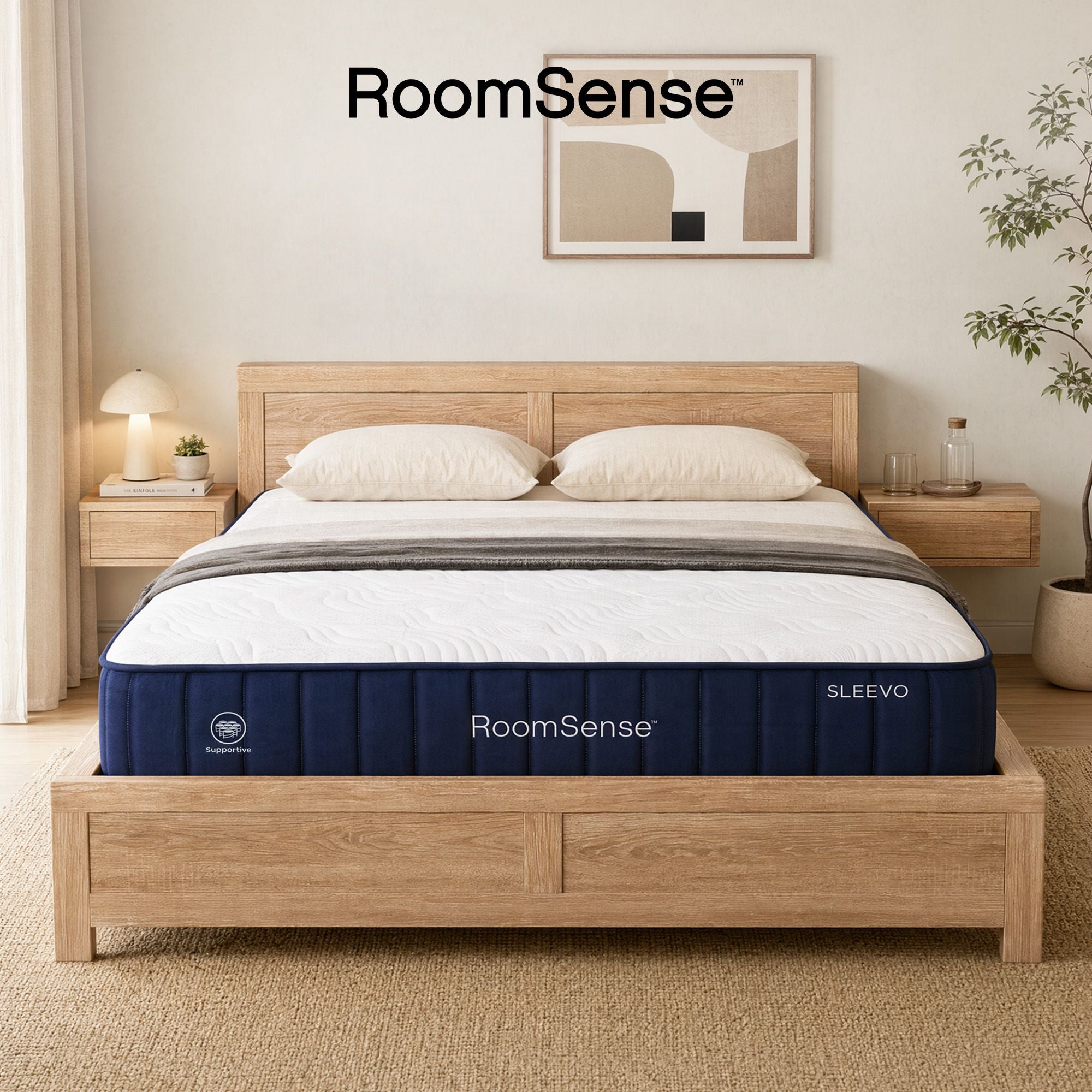 Queen 26cm Firm Orthopedic Mattress and Oatmeal Wooden Bed Frame Bundle
