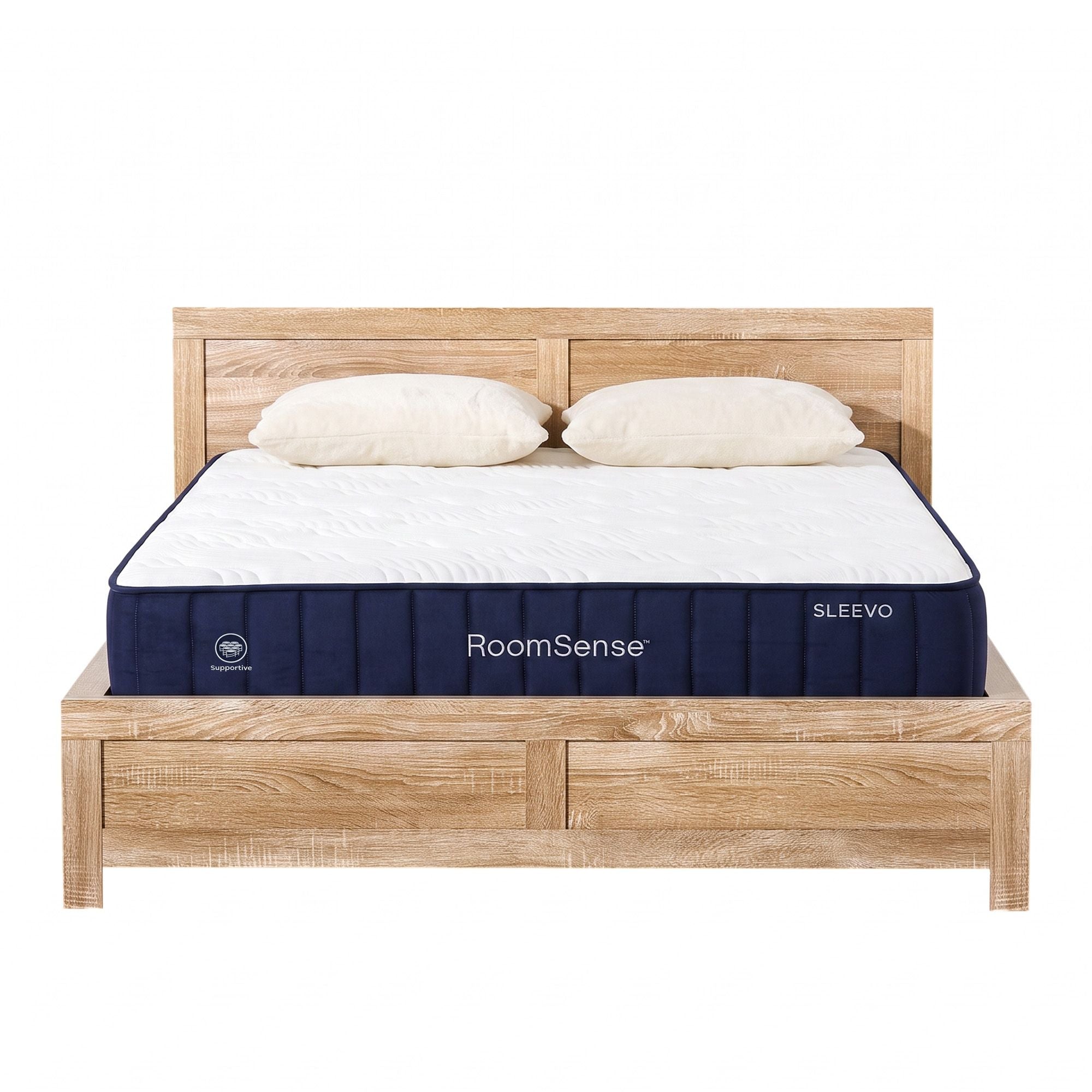 Queen 26cm Firm Orthopedic Mattress and Oatmeal Wooden Bed Frame Bundle