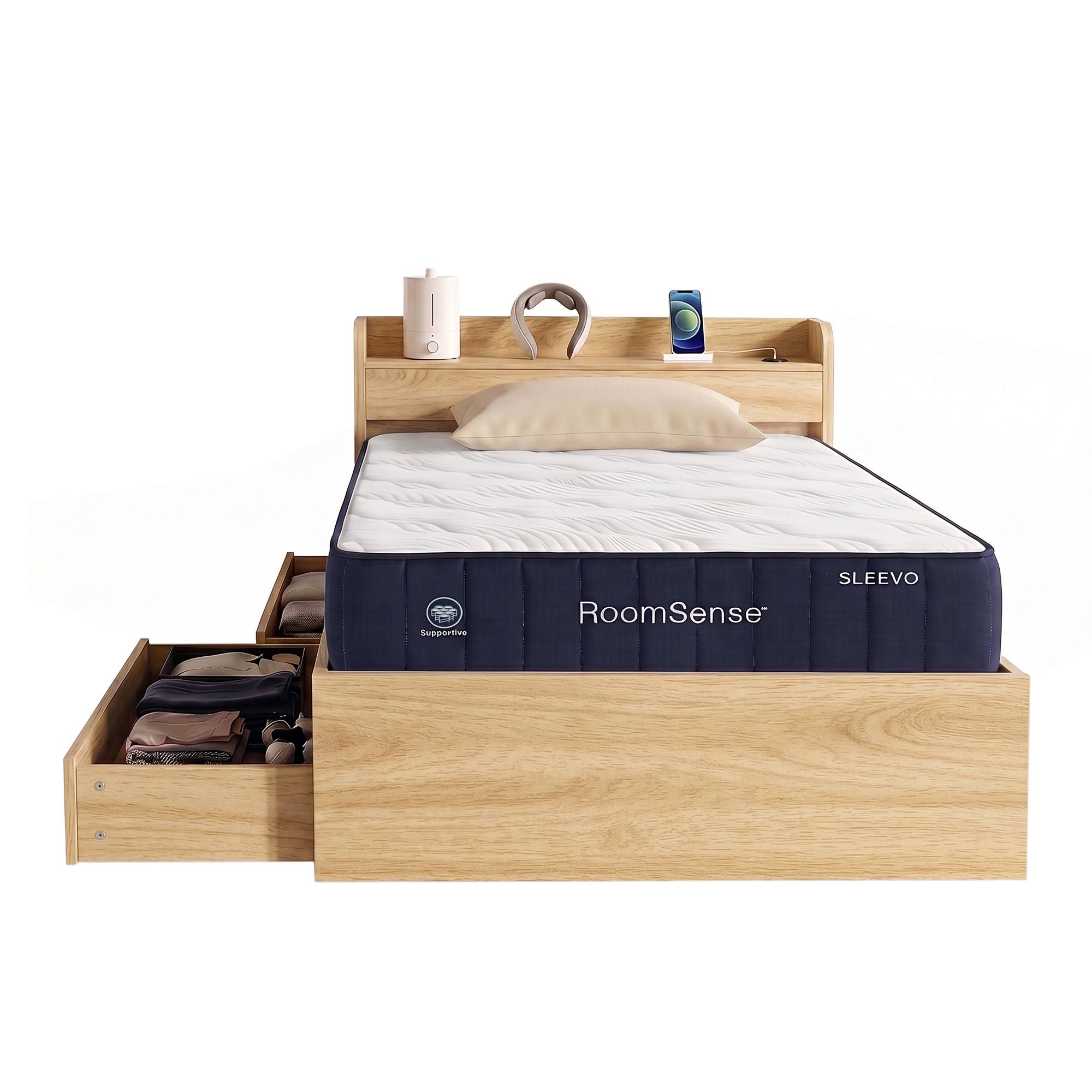 Single 26cm Firm Mattress with Storage Bed Frame - Neutral
