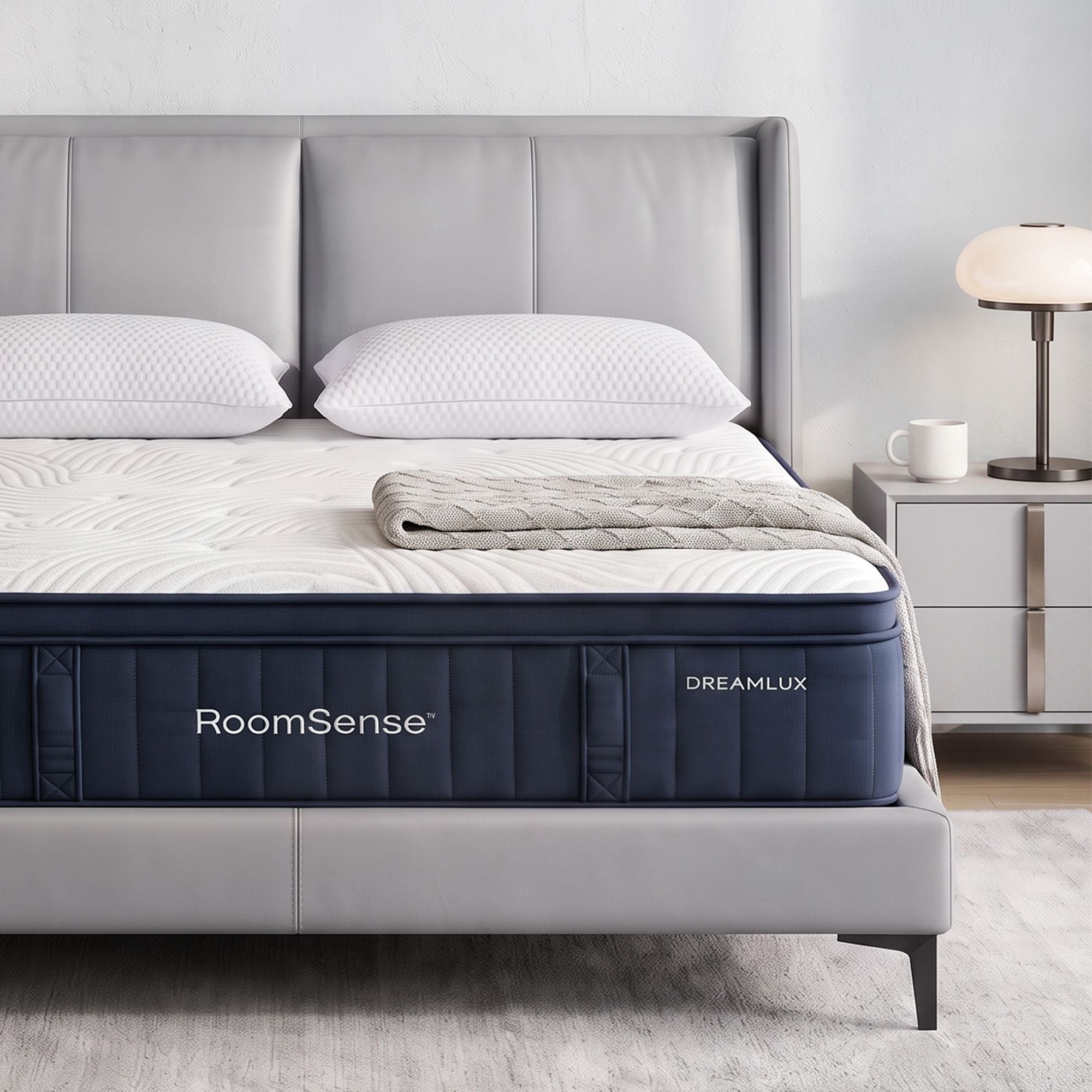 Queen 34cm Medium Soft Gel Mattress Bundle with 2 Cooling Pillows - Blue
