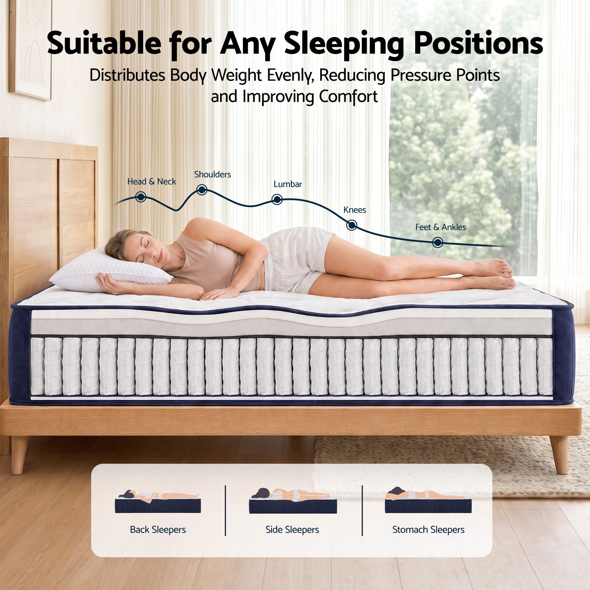 Queen 30cm Medium Firm Latex Mattress Bundle with 2 Cooling Pillows - White