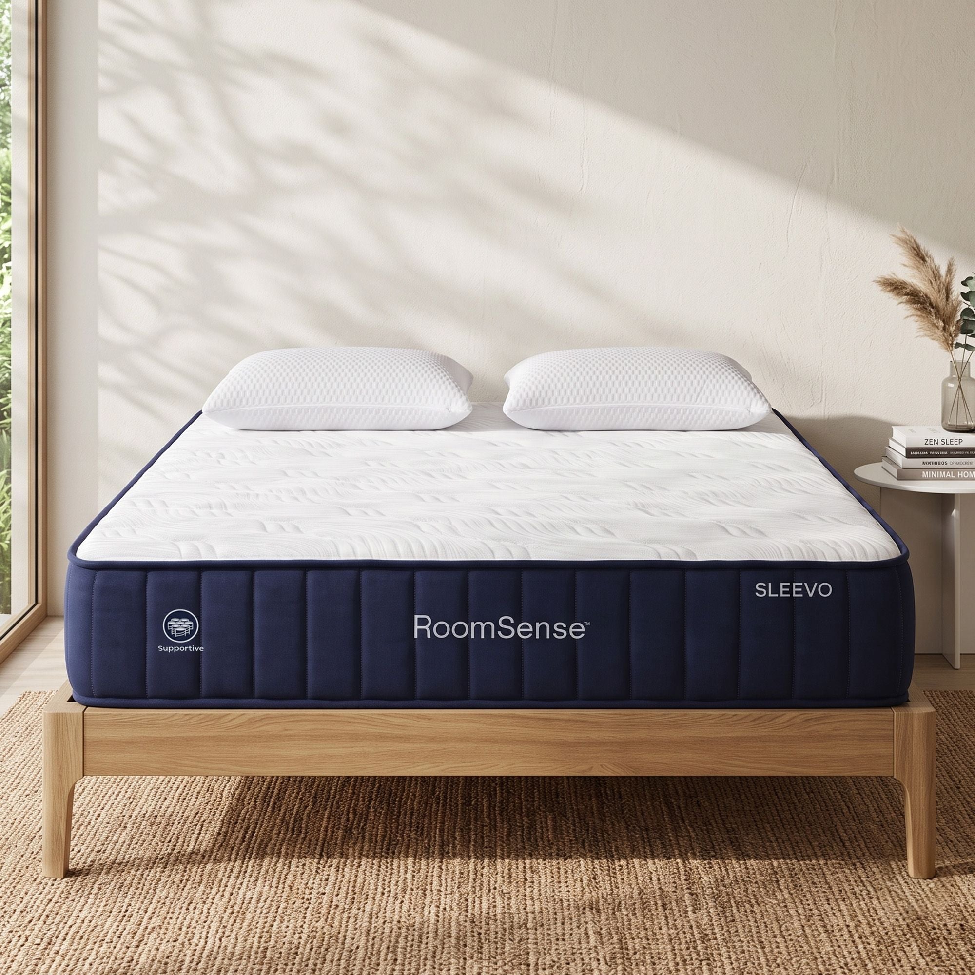 Queen 30cm Medium Firm Latex Mattress Bundle with 2 Cooling Pillows - White
