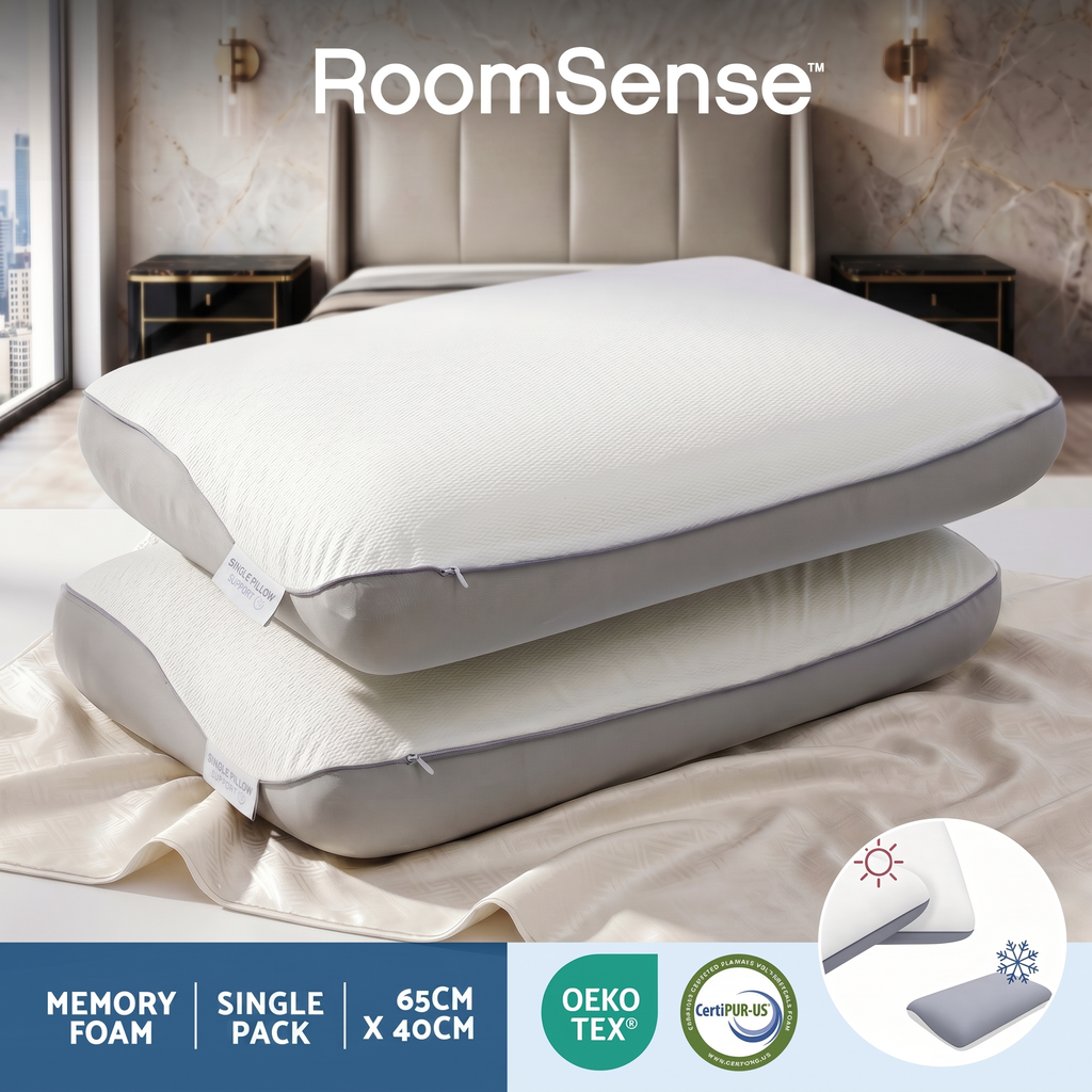 Cooling Memory Foam Pillows Queen Size 1 Pack, Dual-Sided Bed Pillows for Hot Sleepers, 55D Solid Core Side Sleeper Pillow for Neck Support, Washable, 65x40x14cm
