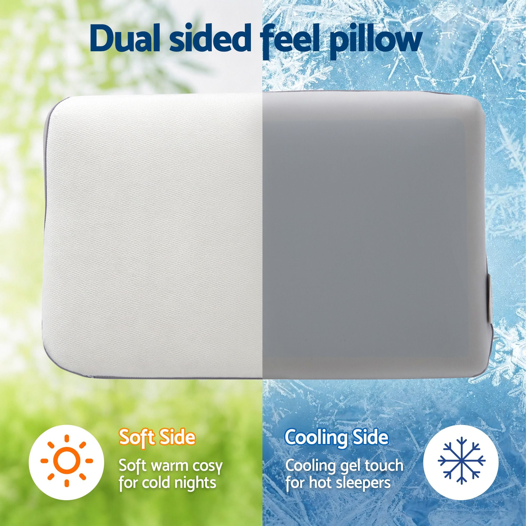 Cooling Memory Foam Pillows Queen Size 1 Pack, Dual-Sided Bed Pillows for Hot Sleepers, 55D Solid Core Side Sleeper Pillow for Neck Support, Washable, 65x40x14cm