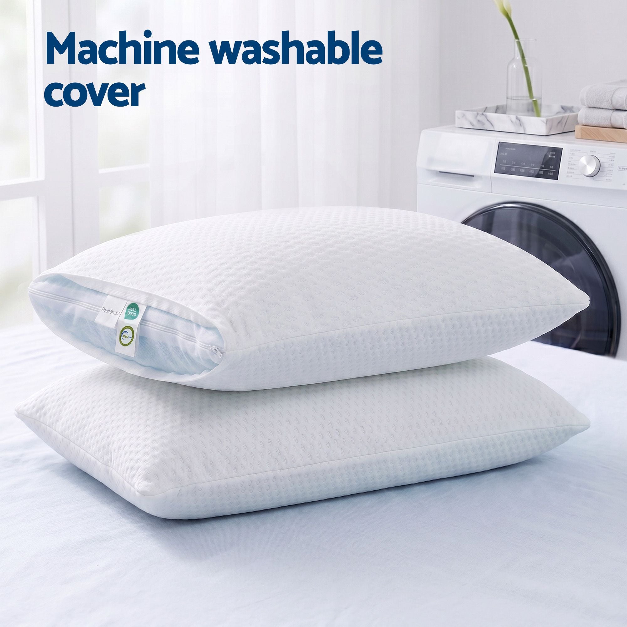 Cooling Memory Foam Pillow 2 Pack, Anti-Flattening Bed Pillows for Hot Sleepers, Adjustable Shredded Gel Side Sleeper Pillow for Neck Support, Washable Cover, 72x50x15cm