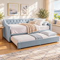 King Single Buttonless Tufted Daybed with Pull-Out Trundle - Light Blue