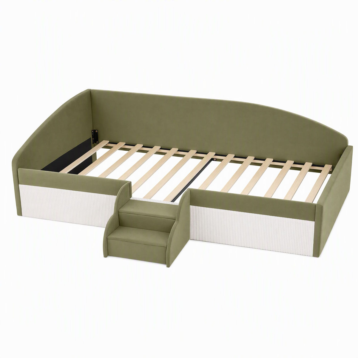 Single Upholstered Daybed with Centre Stair - Olive Green
