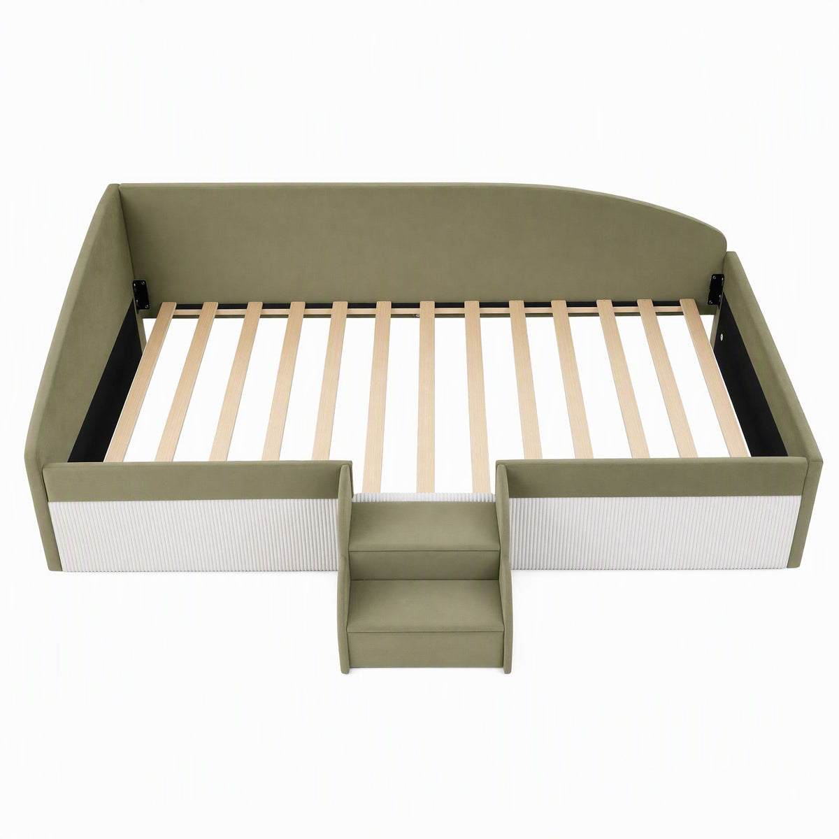 Single Upholstered Daybed with Centre Stair - Olive Green