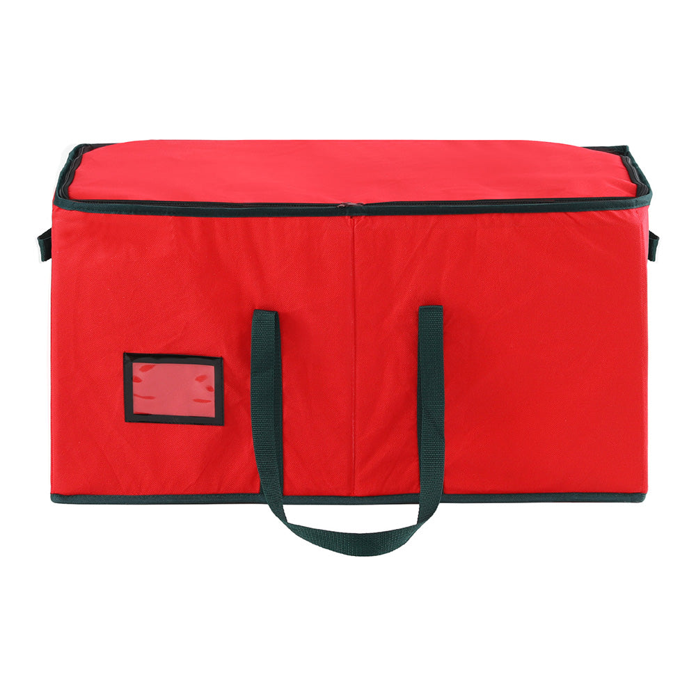 Christmas Baubles Storage Box 128 Slots Decor Ornaments Container in red non-woven fabric with zipper and handle