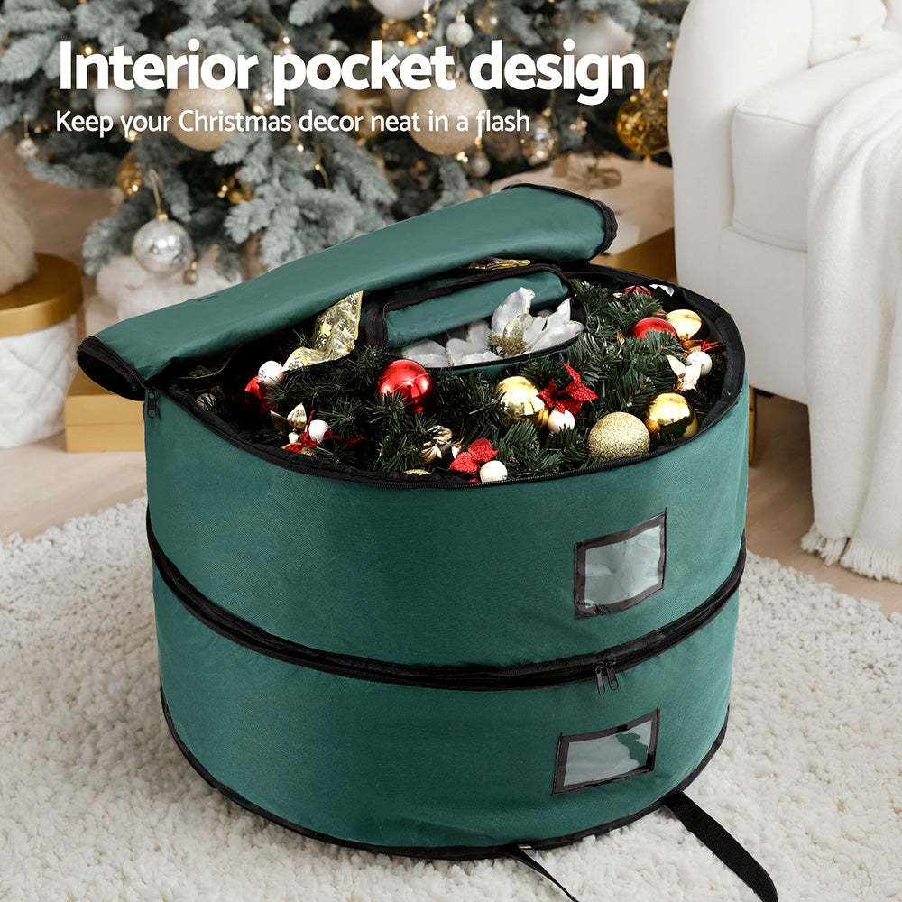 Christmas Garland Wreath Storage Bag 2-Tier Ornaments Holder 60cm