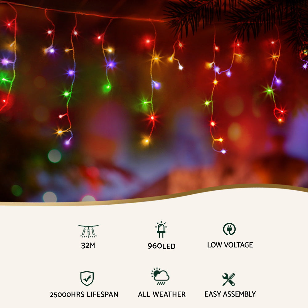32M Christmas Lights Icicle Light 960 LED Multi-coloured