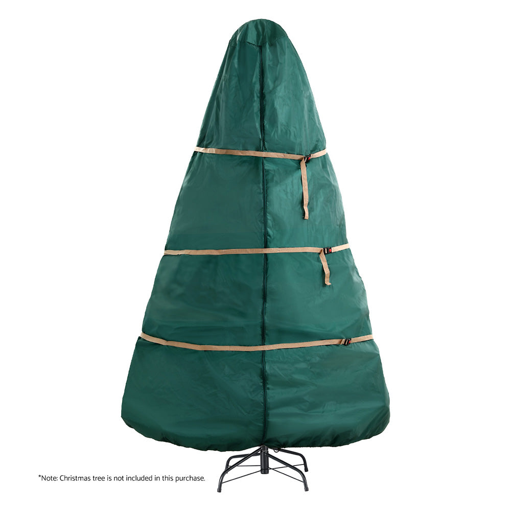 Christmas Tree Storage Bag Fits Up to 9ft Tree Xmas Bag Green with adjustable straps on white background