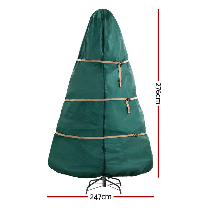 Christmas Tree Storage Bag Fits Up to 9ft Tree Xmas Bag Green with adjustable straps and measurements on white background