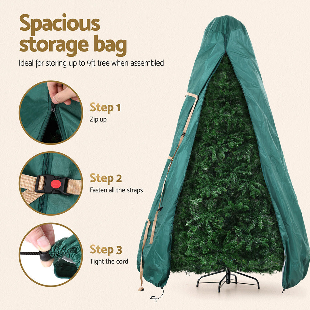 Christmas Tree Storage Bag Fits Up to 9ft Tree Xmas Bag Green with zipper, straps, and cord for secure tree storage