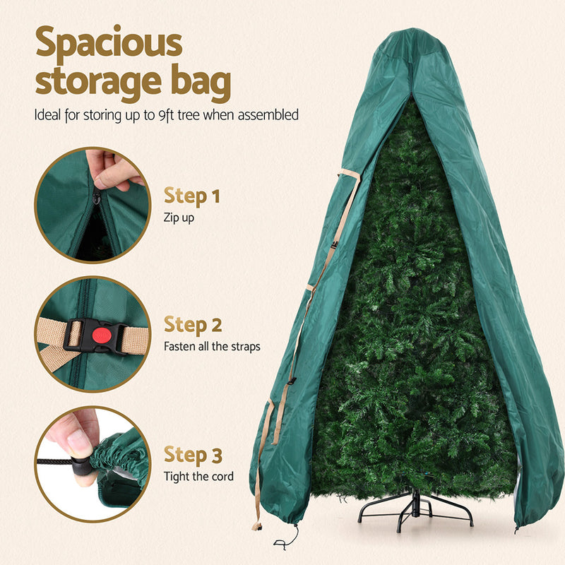 Christmas Tree Storage Bag Fits Up to 9ft Tree Xmas Bag Green with zipper, straps, and cord for secure tree storage