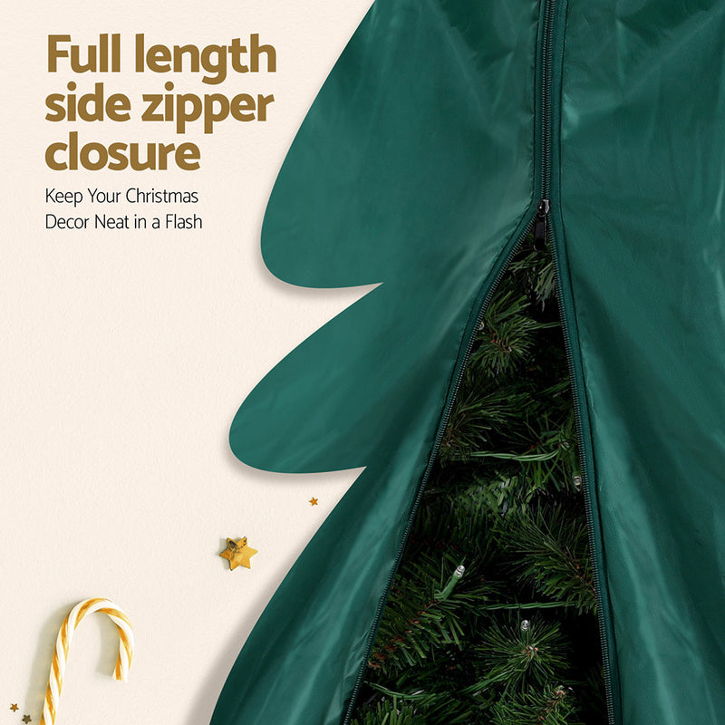 Christmas Tree Storage Bag Fits Up to 9ft Tree Xmas Bag Green with full-length side zipper and green Oxford fabric protection