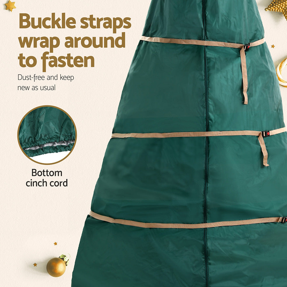 Christmas Tree Storage Bag Fits Up to 9ft Tree Xmas Bag Green with buckle straps and bottom cinch cord for secure fastening and dust protection