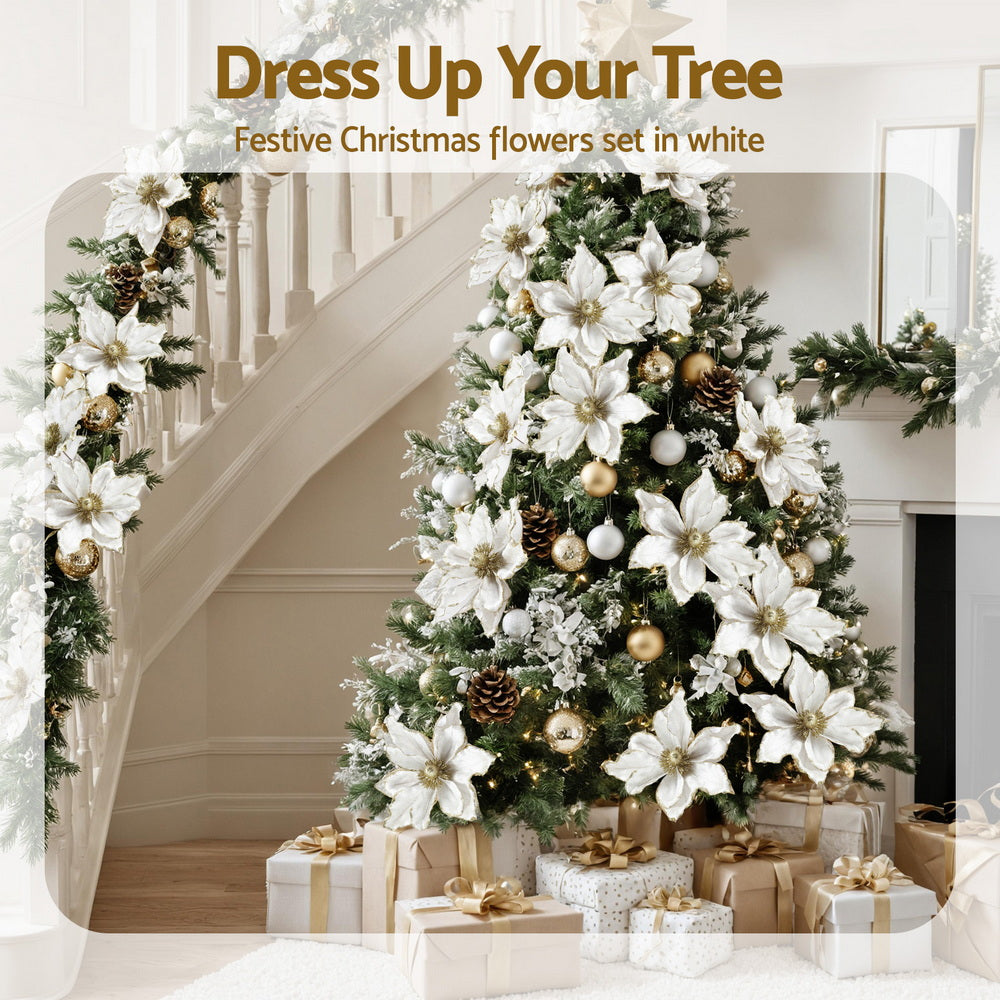 14Pcs Christmas Tree Flower Set Xmas Garland Wreath Magnolia White
