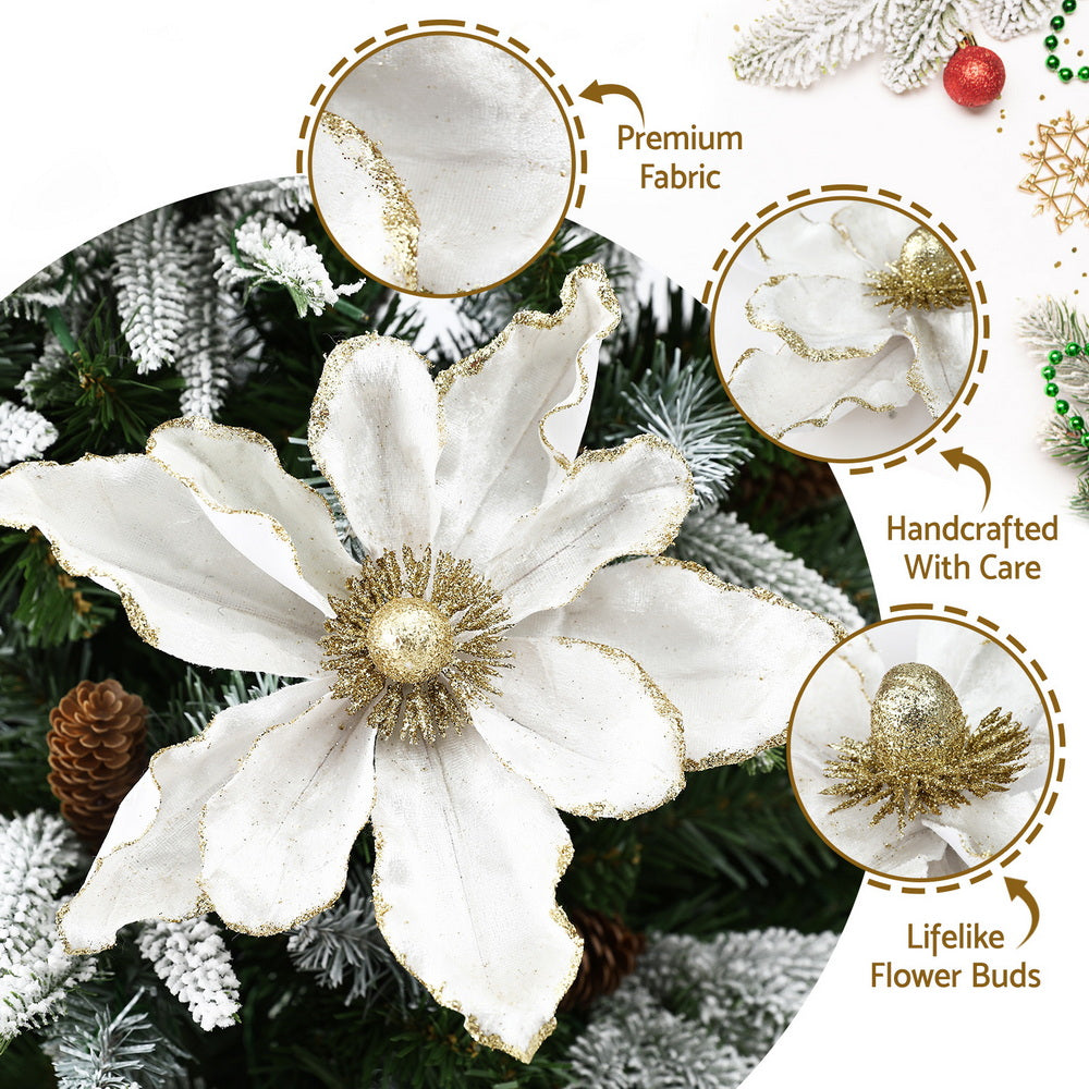 14Pcs Christmas Tree Flower Set Xmas Garland Wreath Magnolia White