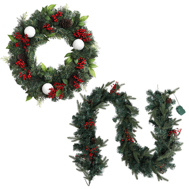 Christmas Garland with Wreath Set LED Lights Xmas Tree Decor-1