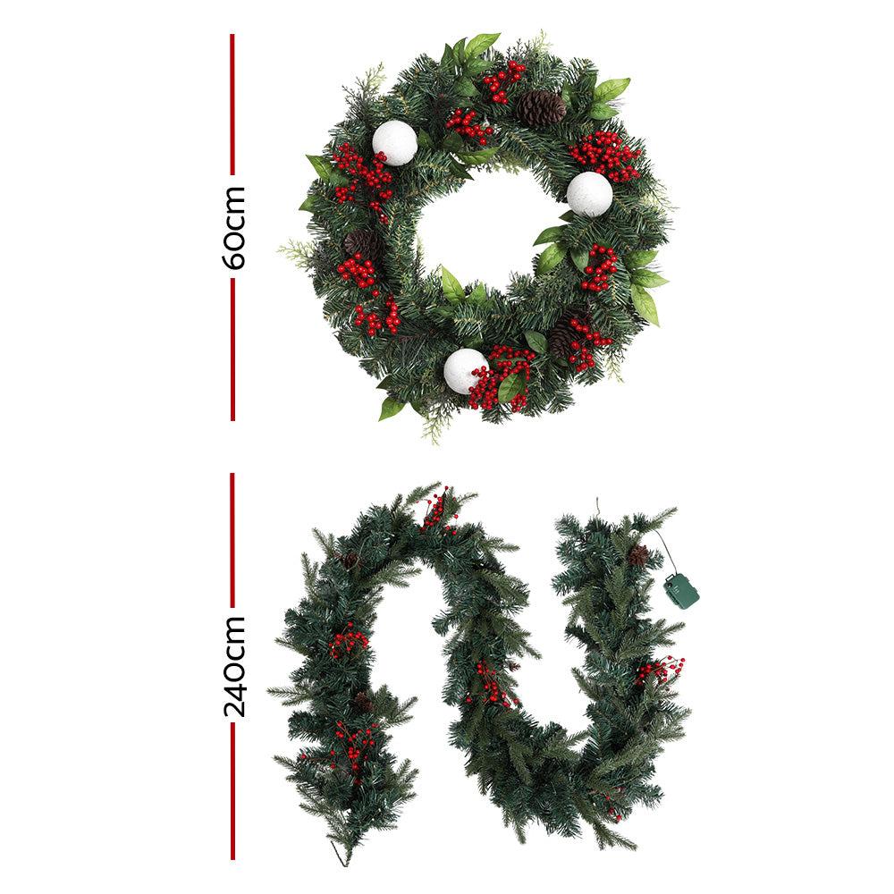 Christmas Garland with Wreath Set LED Lights Xmas Tree Decor-2