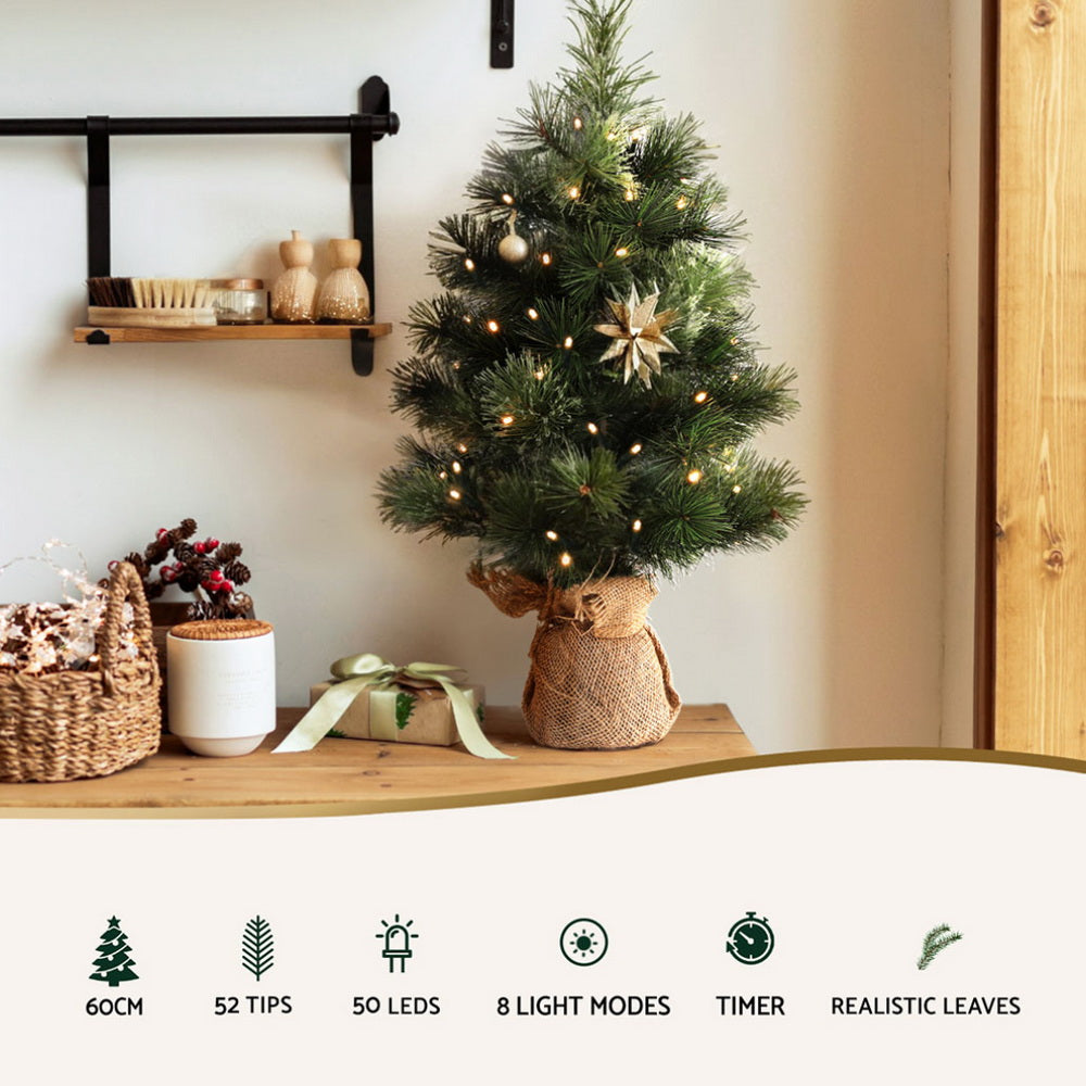 Christmas Tree 60CM Mini Tabletop 8 Light Modes Timer Xmas Tree