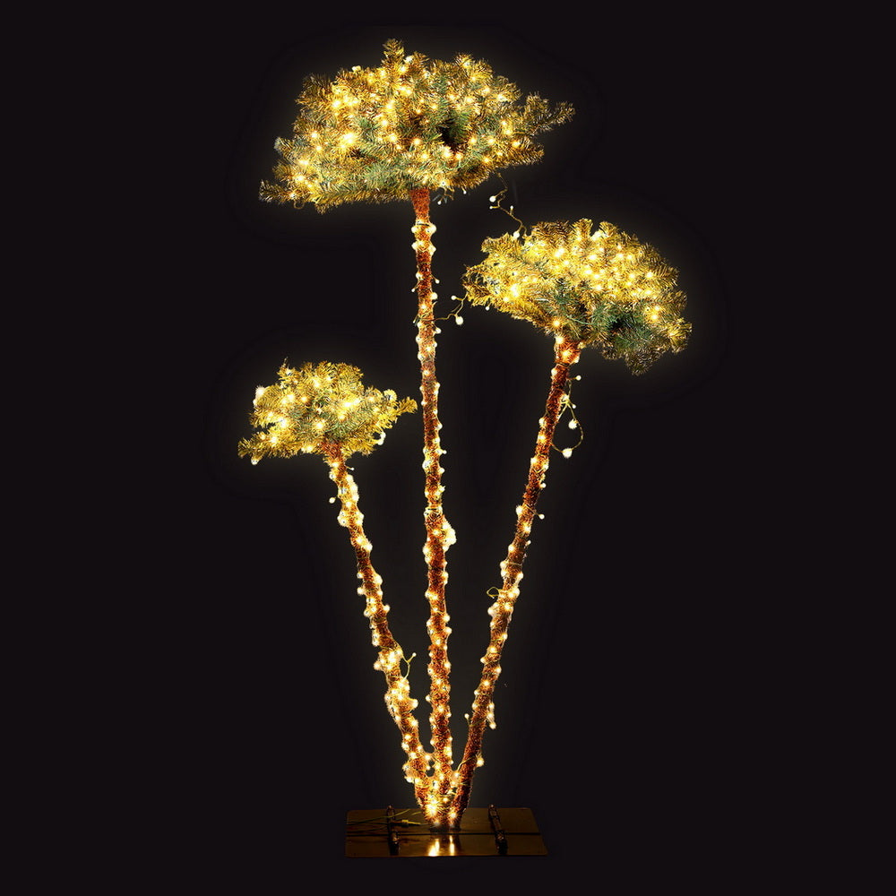 Christmas Tree 3-in-1 LED Xmas Palm Tree Party Decor 1.2/1.5/1.8M with warm white glowing lights on black background