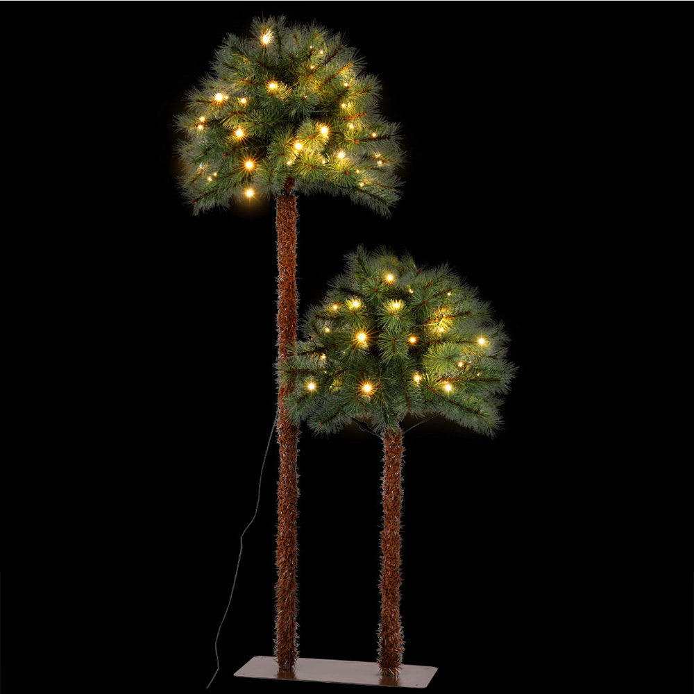 Christmas Tree 1.5+1m LED Xmas Palm Tree Party Decorations 2 in 1 with warm LED lights and lush pine needle leaves