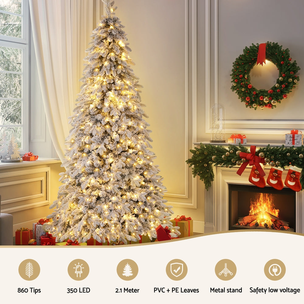 Christmas Tree 2.1m Flocking Pencil Tree LED Xmas 860 Tips White