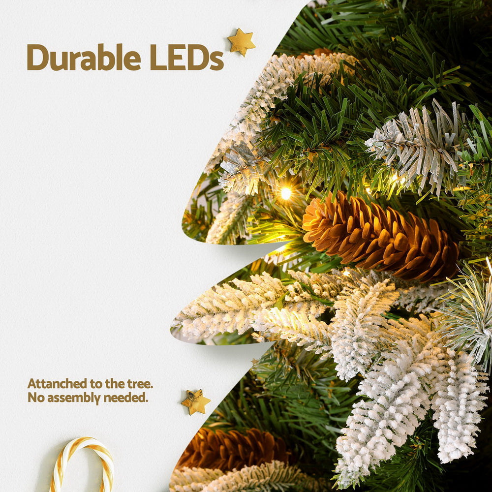 6FT / 1.8M Christmas Tree – Snow Flocked with Pine Cones – 680 Tips – Pre-lit 280 Warm White LED Lights