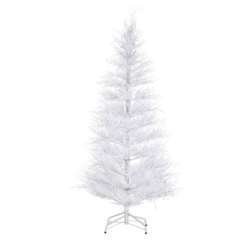 6FT / 1.8M Christmas Tree – Sparse White – 622 Tips – Pre-lit 200 Multi-Colour LED Lights with metal stand on white background