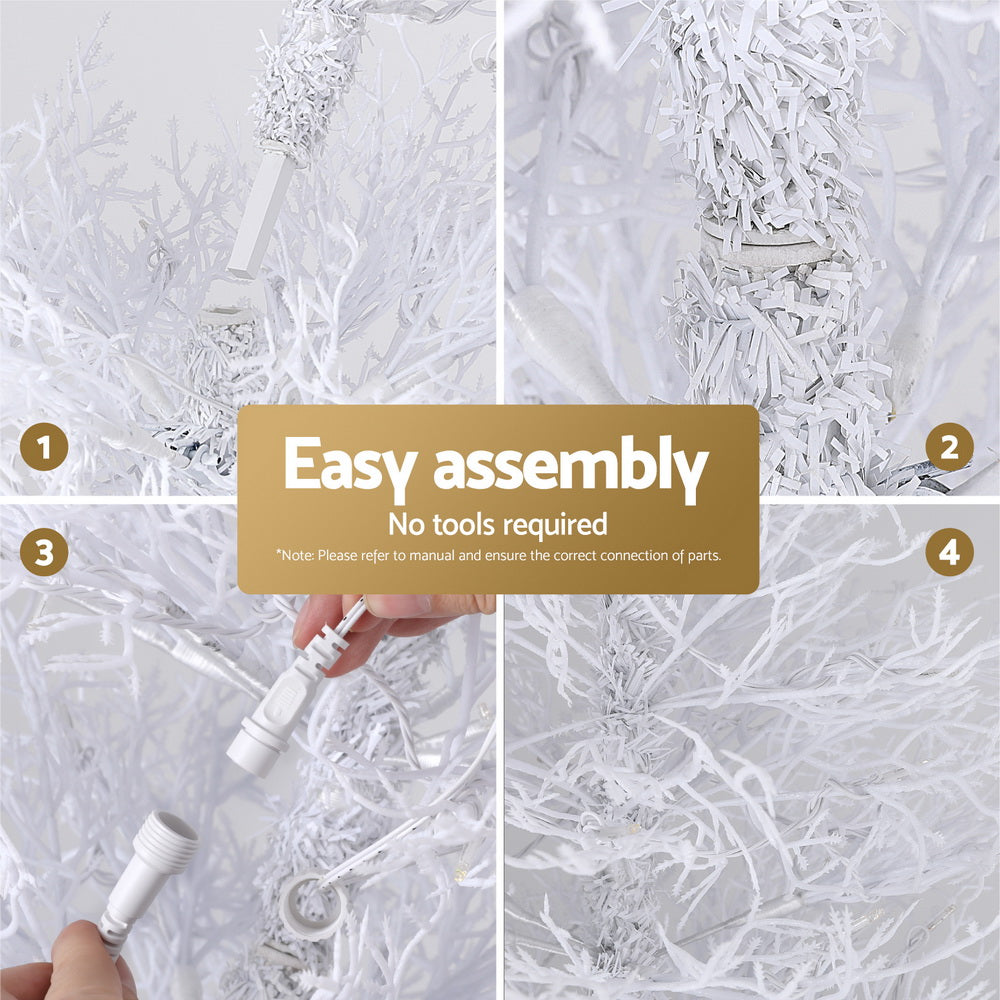6FT / 1.8M Christmas Tree – Sparse White – 622 Tips – Pre-lit 200 Multi-Colour LED Lights showing easy no-tools assembly steps