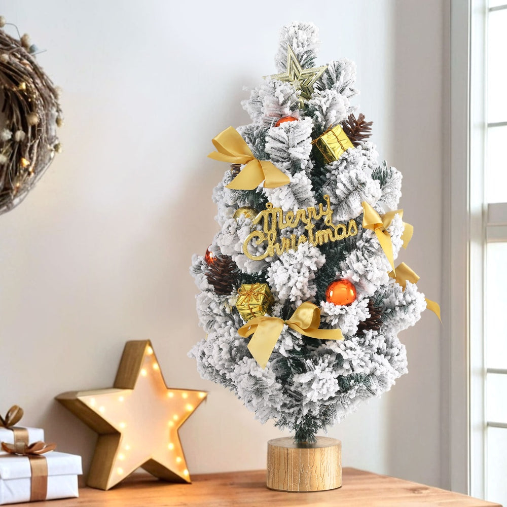 Tabletop Christmas Tree 60CM Snowy Xmas Tree Tree Topper Ornaments