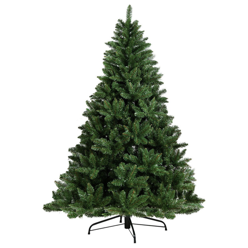 7FT / 2.1M Green Christmas Tree – 1000 Tips – Classic Design with full PVC branches and sturdy metal stand on white background