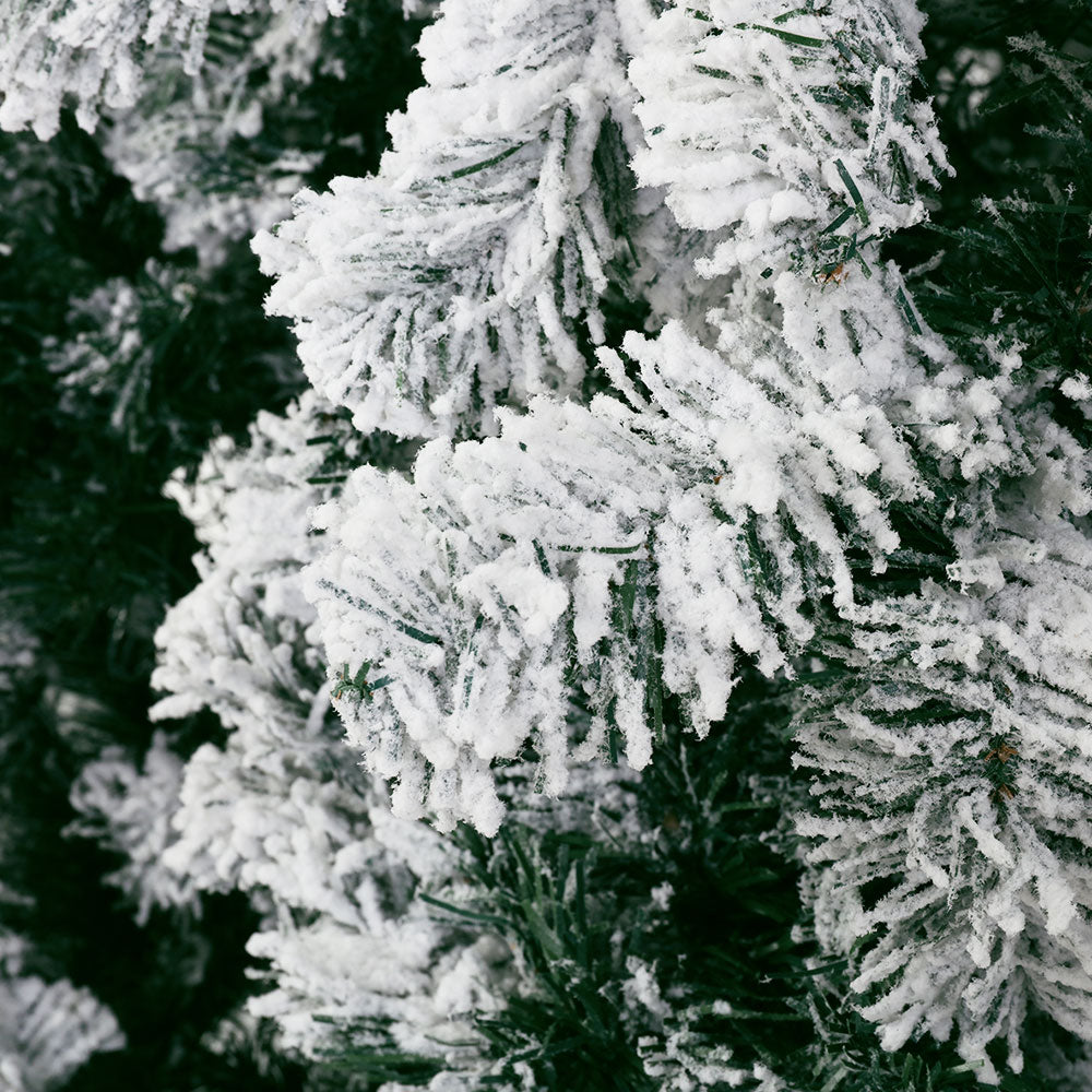 Close-up of 7FT / 2.1M Snow Flocked Christmas Tree – 859 Tips showing detailed snowy PVC branches and tips