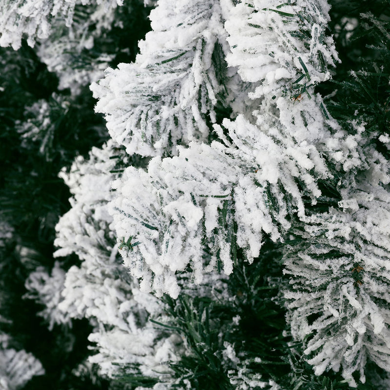 Close-up of 7FT / 2.1M Snow Flocked Christmas Tree – 859 Tips showing detailed snowy PVC branches and tips