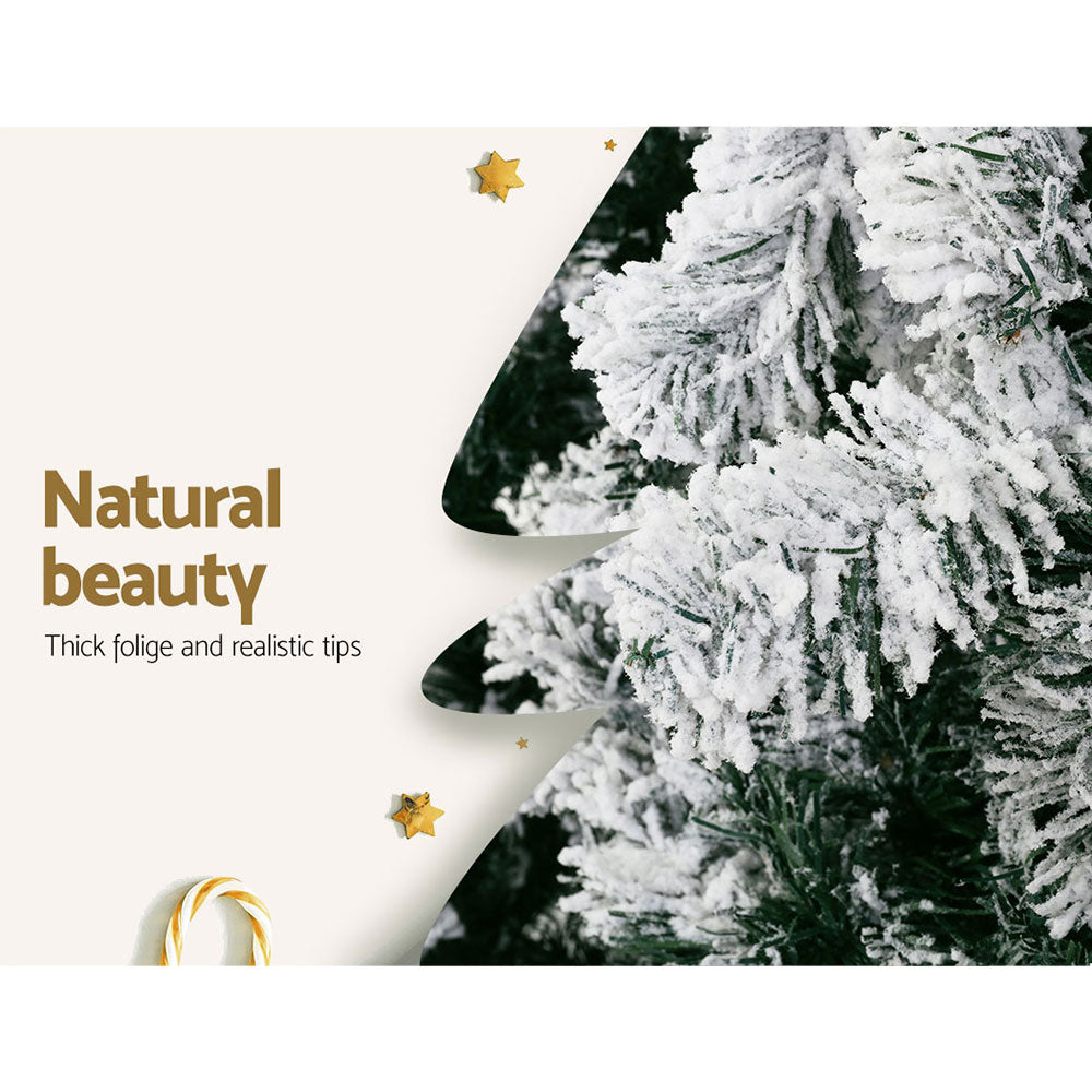 Close-up of 7FT / 2.1M Snow Flocked Christmas Tree – 859 Tips showing thick foliage and realistic snowy PVC tips.