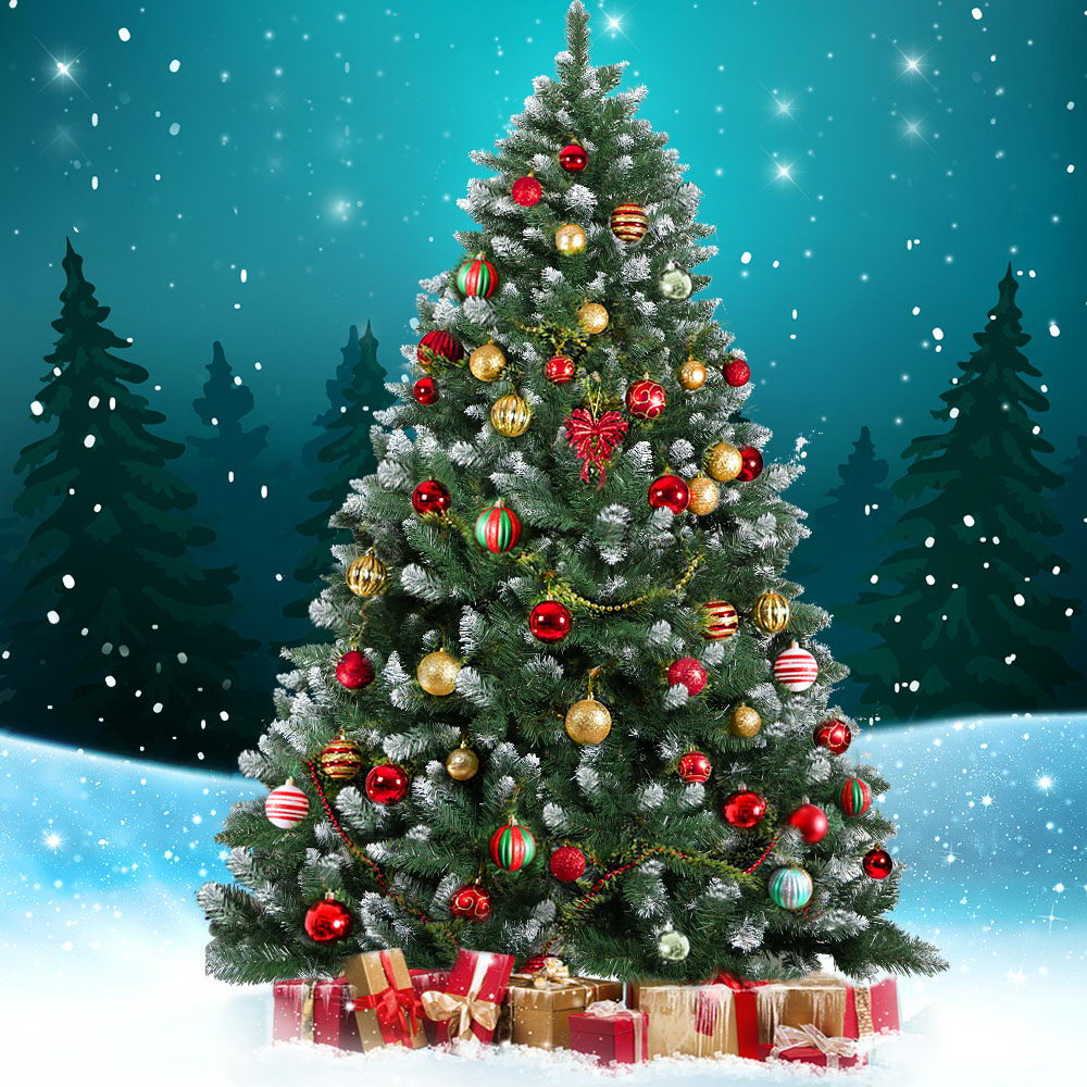 Christmas Tree 2.1M Xmas Trees Decorations Snowy Green 1000 Tips