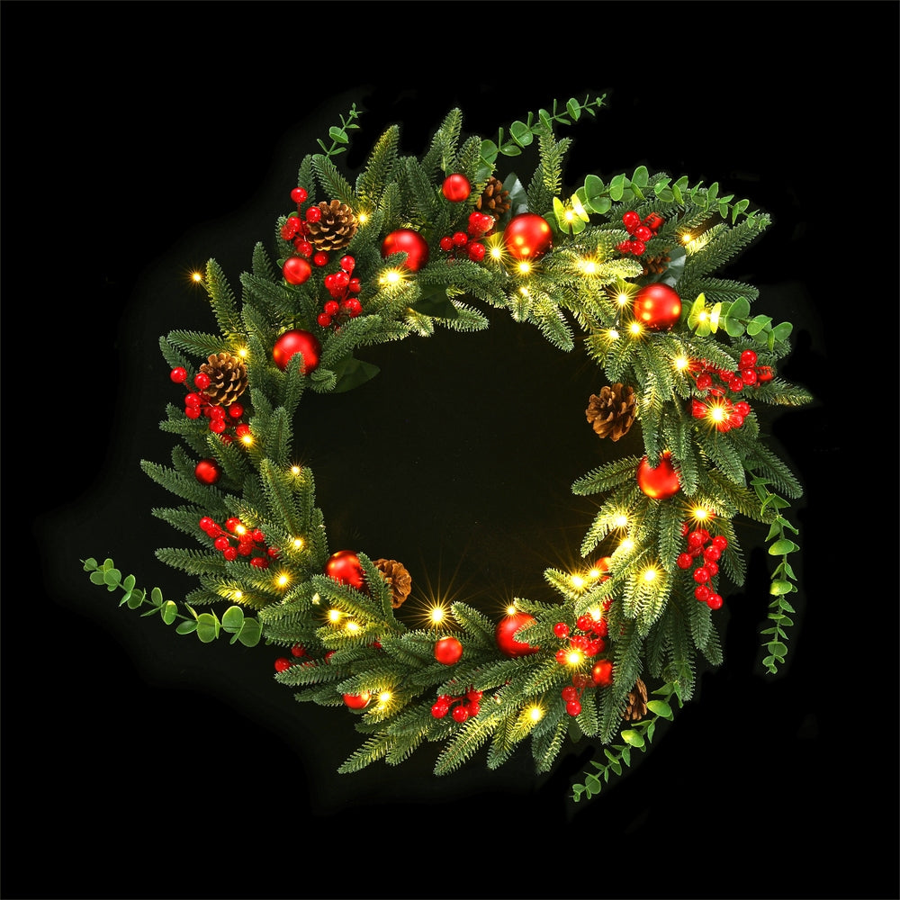 Christmas Wreath 60CM LED Garland Berries Pine Cones Party Decor-1